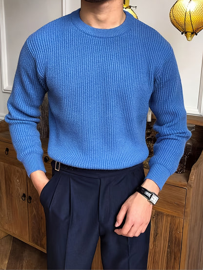 Տղամարդկանց պարզ, նորաձև միագույն երկար թևքով սվիտեր՝ հարմար աշնանային և ձմեռային սեզոնի համար, բազմակողմանի տրիկոտաժե վերնաշապիկ