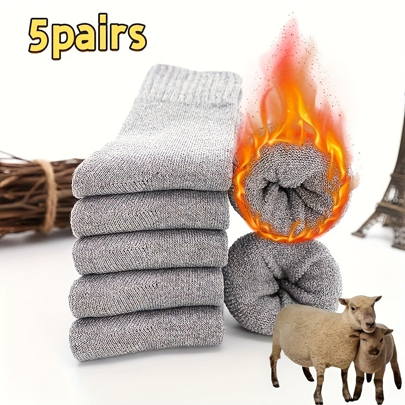 Men's 5-Pack Thick Wool Blend Mid-Calf Socks for Winter