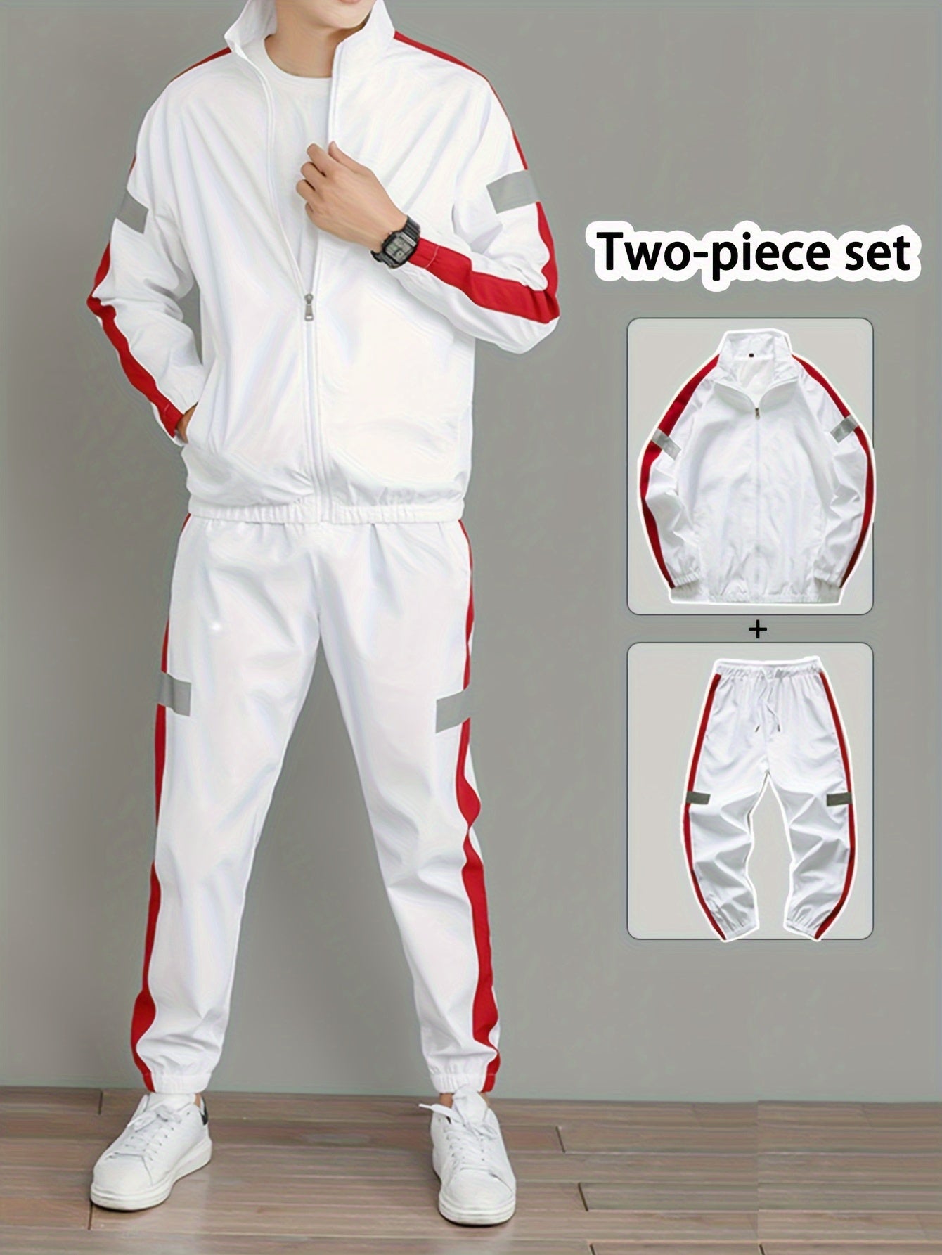 Men's Casual Polyester Jacket and Joggers Set for Spring & Fall