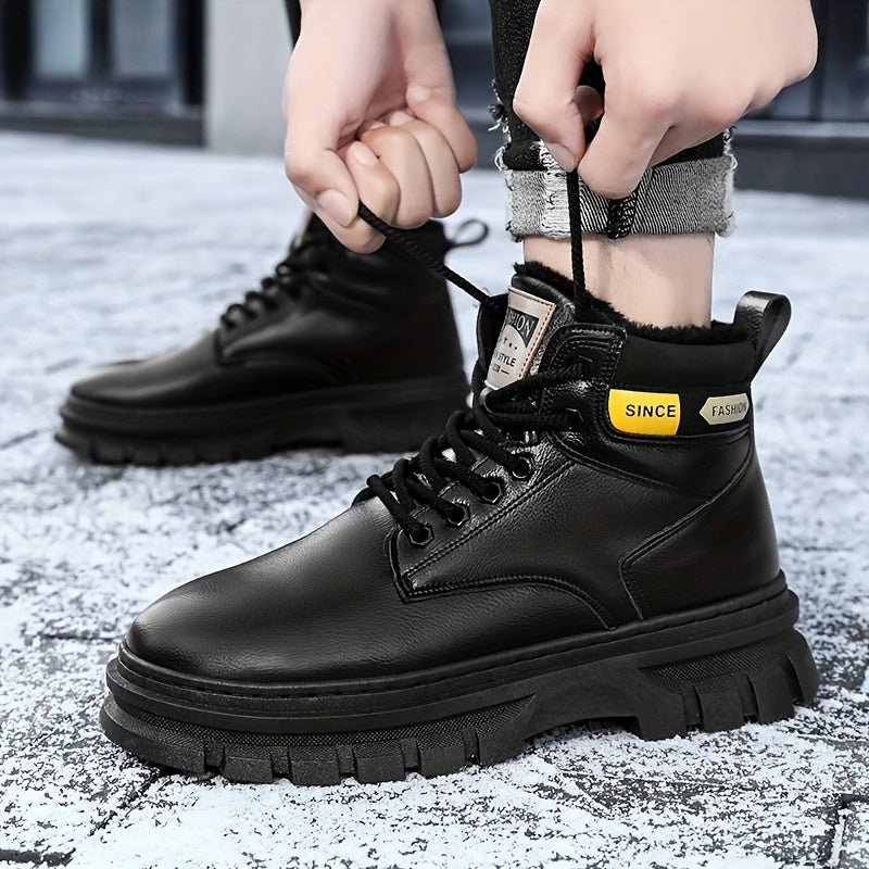 Men'S High-Top Winter Snow Boots - Heavy-Duty Thermal Insulated Cold Weather Boots with Lace-Up Closure, Non-Slip Rubber Sole - Brown - for Hiking, Outdoor