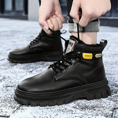 Men'S High-Top Winter Snow Boots - Heavy-Duty Thermal Insulated Cold Weather Boots with Lace-Up Closure, Non-Slip Rubber Sole - Brown - for Hiking, Outdoor