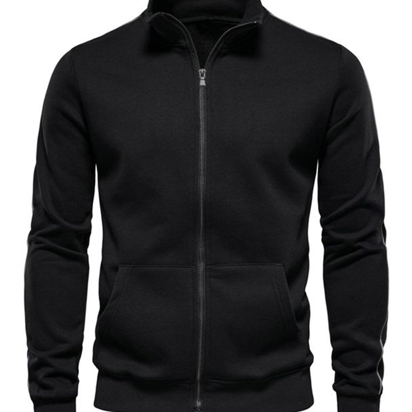 Men's Full-Zip Hooded Jacket - Thermal Zip-Up Sweater Coat, Full-Length Zipper Closure, Machine Washable Winter Outerwear for Cold Weather, Gym, Office & Everyday - Black Formal & casual Outer Jacket for Men, Winter Hoodies f