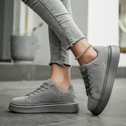 Women's Retro-Inspired Solid Color Lace-Up Sneakers - Lightweight, Comfortable & Durable Casual Sneakers for All Seasons
