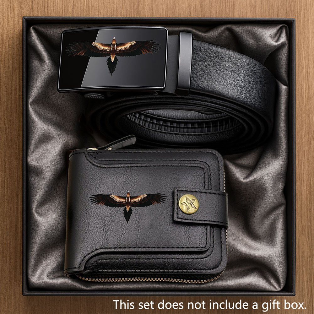 2pcs Men's Belt and Coin Purse Set, Wedge-Tailed Eagle Series Print, Exquisite Design, High-End Business Essential, Unisex Fashion Accessory for Daily Use, Perfect Gift for Father
