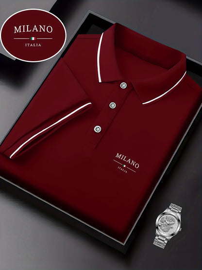 Men'S Stylish Polo Shirt with Milan Print, Perfect for Summer Sports And Casual Outings - ayq