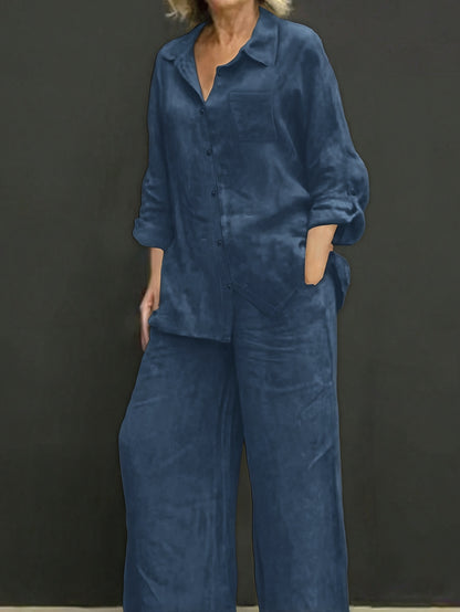 Elegant Women's Casual Cardigan & Pants Set in Solid Color