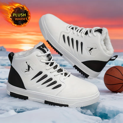 Men'S Winter Warm Thermal Insulated Sneakers - Heavy-Duty Cold Weather Shoes with Thick PVC Sole, Lace-Up Closure, All-Season Outdoor Hiking, Skateboarding, Basketball - Mid-top Design For Enhanced Stability & Warmth - Ideal