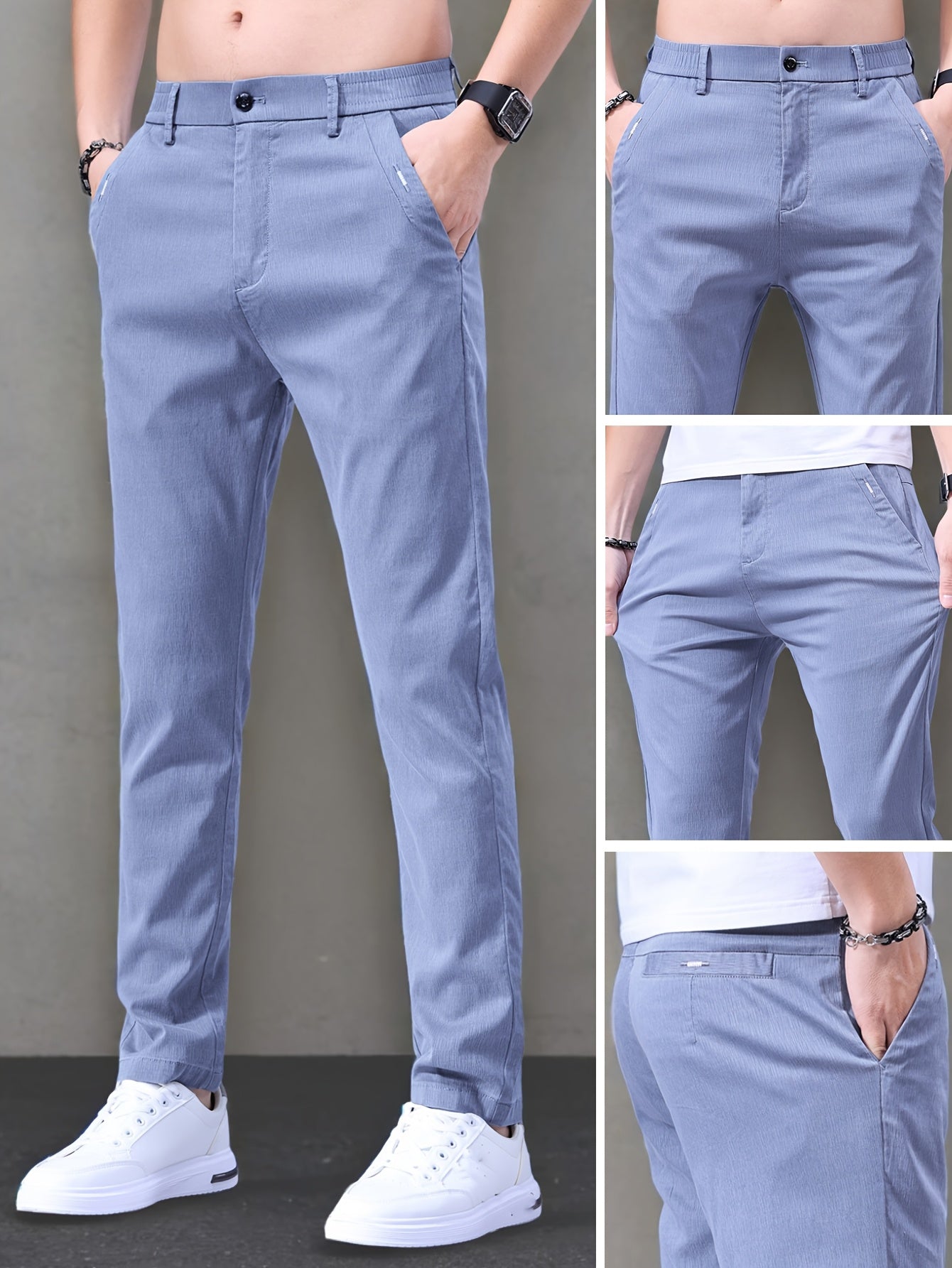 Men's Slim-Fit Summer Suit Pants with Stretch Lyocell Fabric