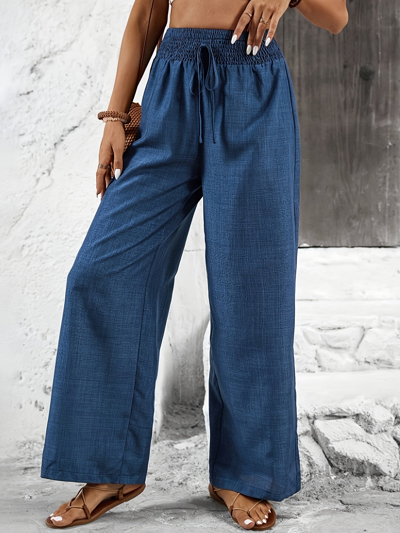 Elegant Solid Color Twisted Knot Straight-Leg Pants