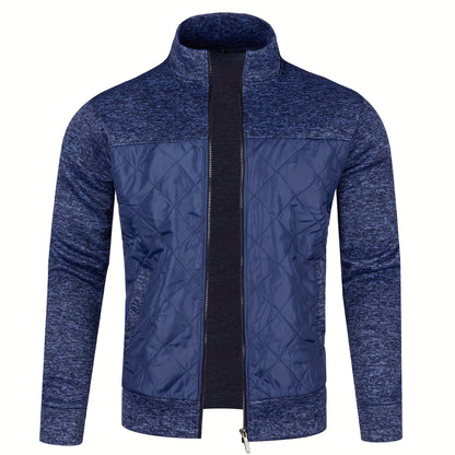 Men's Knitted Cardigan Jacket, Autumn Winter Casual Stand Collar Full Zip Coat, Long Sleeve Regular Fit Jacket