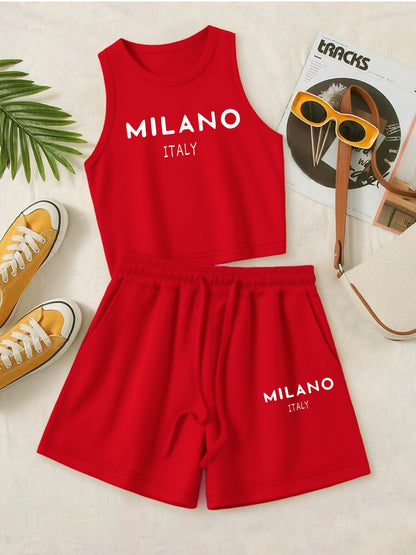 Casual Women's Two-Piece Vest and Shorts Set with Drawstring