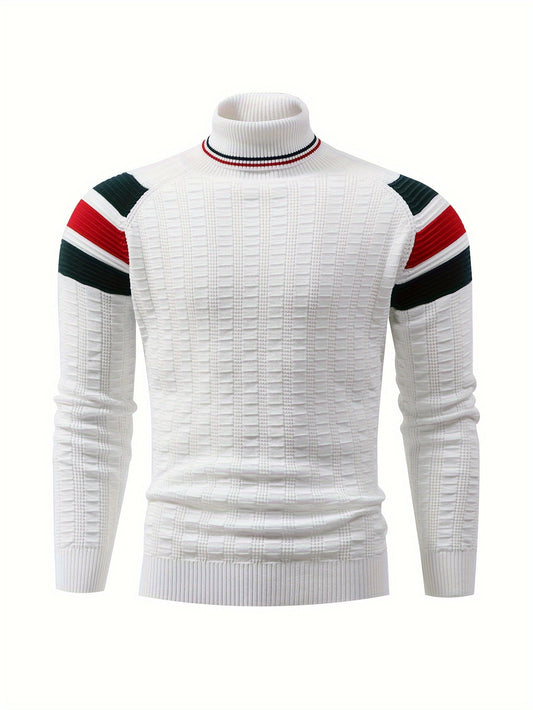 New Fashion High-Neck Color-Block Striped Knit Pullover for Men'S Wear by Tie Mu Zhen OBM
