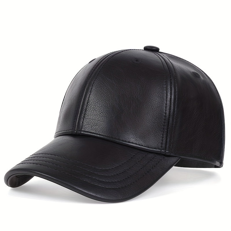 Solid Color Casual Baseball Cap PU Leather Waterproof Dad Hat Unisex Adjustable Sunshade Golf Cap For Women Men