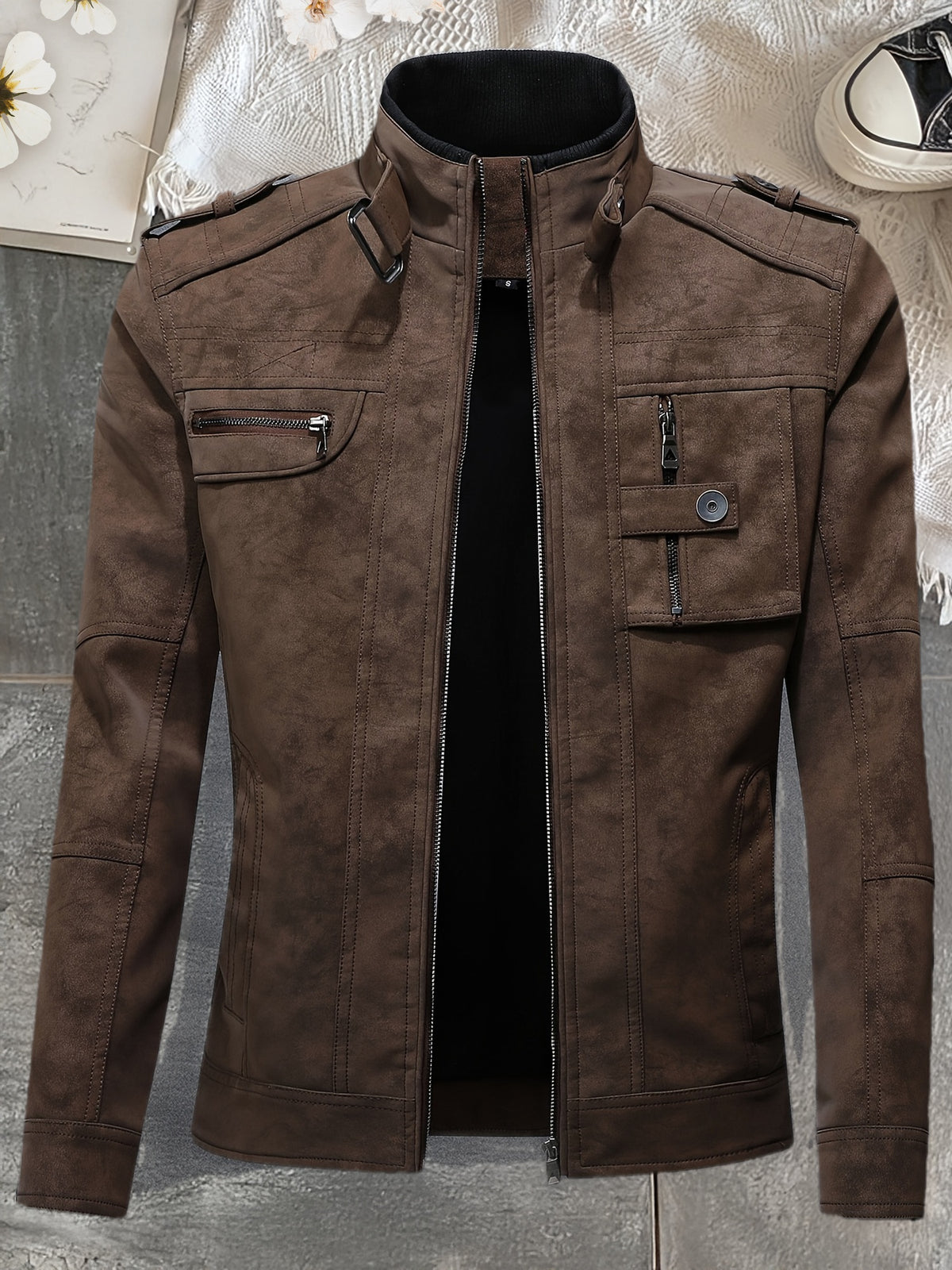 Men's Light Luxury PU Texture Casual Business Jacket
