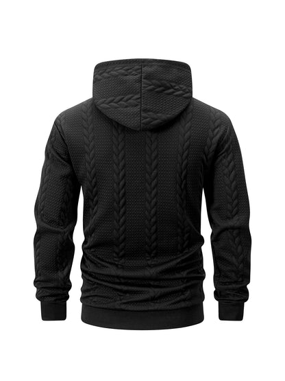 Men's Autumn Winter Hooded Textured Fleece Jacket with Zipper