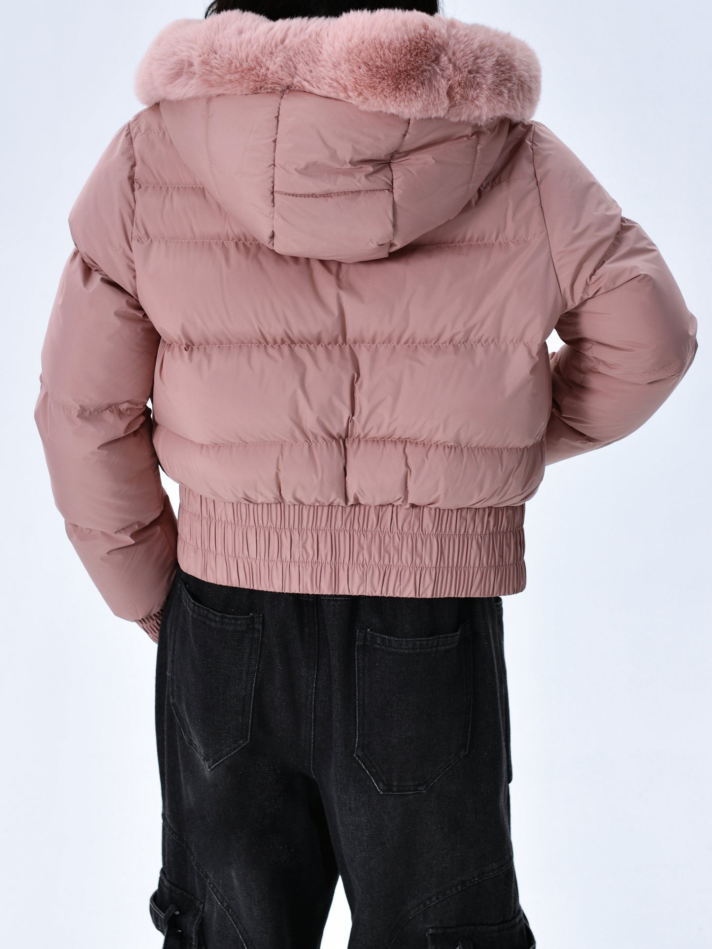 Էլեգանտ պոլիեսթերային բարձիկով կանացի բաճկոն - 2024 թվականի նորաձև կարճ միագույն վերարկու՝ հաստ արհեստական ​​մորթուց օձիքով, երկար թևքերով, կայծակաճարմանդով, գործված - Ձմեռային ջերմություն, առօրյա վերնազգեստ