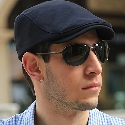 Retro, Men's Gatsby Newsboy Cap - Fashionable Polyester Flat Hat for Driving, Taxi & Hunting
