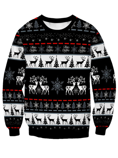 Men's Nordic Winter Sweater - Scandinavian Print Sweater Jacket with Reindeer, Snowflake & Swedish Dala Horse Patterns - Soft Polyester Long Sleeve Coat for Christmas, New Year, Parties - Machine Washable Black/White/Red Swea