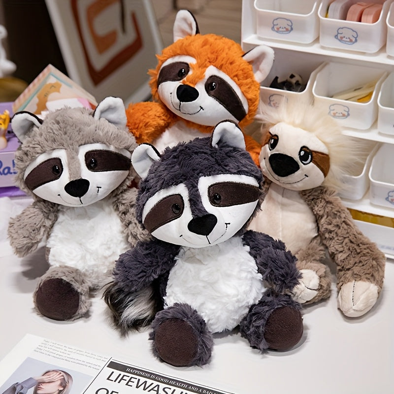TINICOOCAT 25cm/9.84inch Kawaii Stuffed Animal Toys - Soft Plush Raccoon, Sloth, Red Panda & Fox Dolls with Cute Expressions, Jungle Animal Design, Light Brown/Deep Gray/Orange, Perfect Birthday Christmas Gift for Youngsters,
