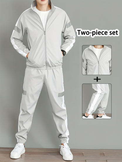 Men's Casual Polyester Jacket and Joggers Set for Spring & Fall