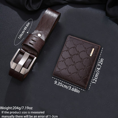 This Men's Belt and Wallet Set Features a Belt Crafted from Textured PU Leather with a Stainless Steel Buckle. Its Minimalist Design Suits Various Occasions, Combining Refined Texture with a Practical Shape. This Stylish and