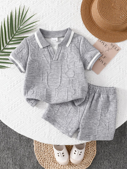 Baby Boy Lapel Shirt & Khaki Shorts Set Summer Casual Knit