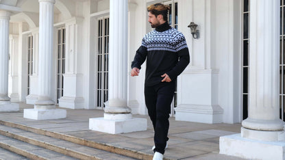 Տղամարդու երկրաչափական գրաֆիկական նախշերով տրիկոտաժե սվիտեր, աշնանային ձմեռային երկար թևքով կրիայով վզնոցով, բացօթյա հագուստի համար