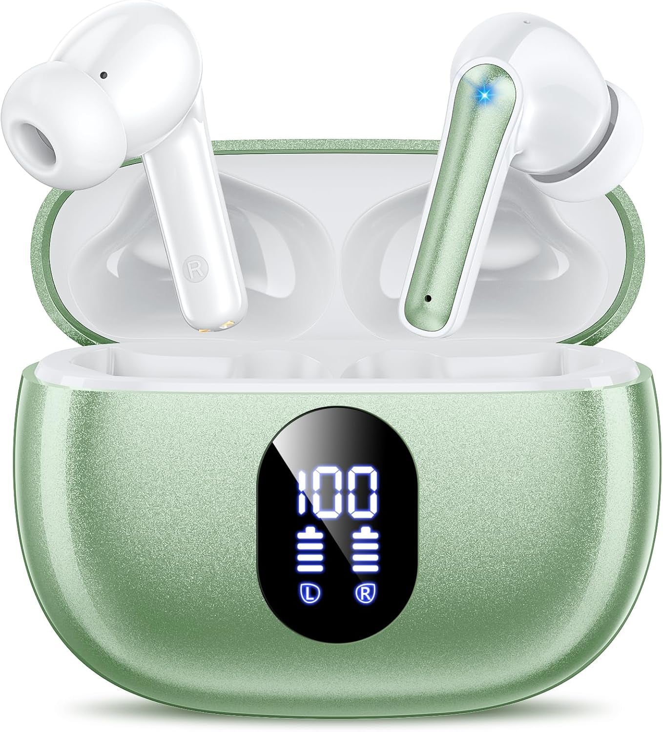 Wireless Earbuds, Bluetooth Ear Buds with Big Bass Stereo Sound, 48 Hours Playtime, Lightweight In-Ear Fit Earphones, IPX7, Hands-Free Calls with AI for Iphone, Android, Pad, Sports, Workout