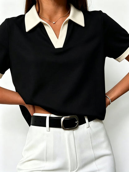 Women's Casual Loose-Fit Polo T-Shirt in Solid Colors
