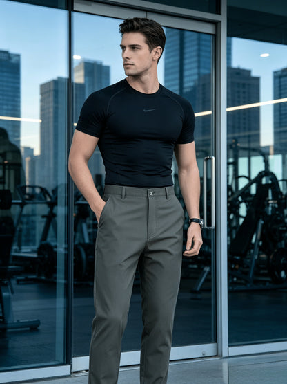 Men's Classic Straight-Leg Cotton Trousers with Deep Pockets