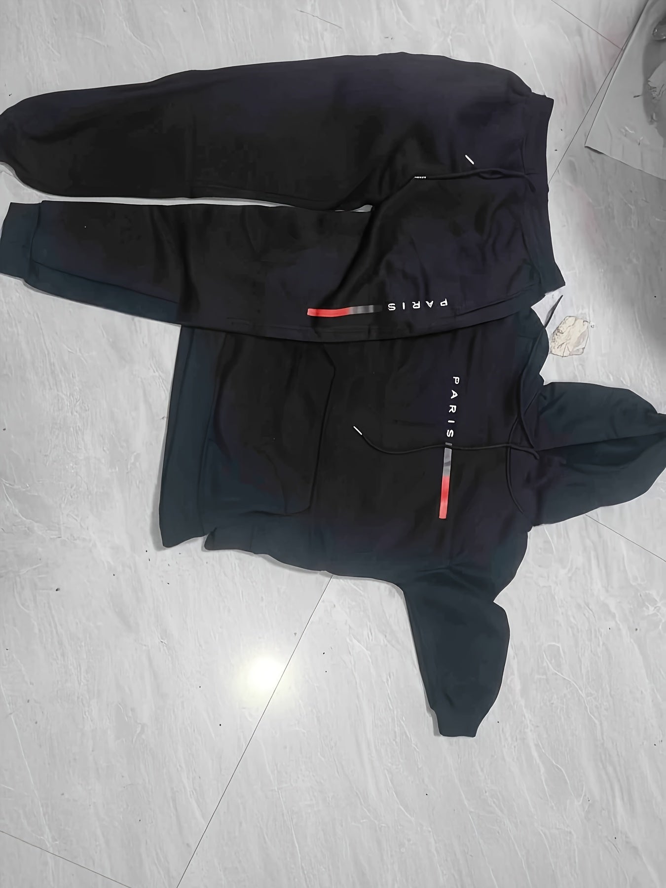 Halloween Men'S Hoodie with PARIS Lettering And Drawstring Sweatpants Set, a Must-Have Outfit for Autumn And Winter, Perfect for Everyday Outdoor Wear - ayq