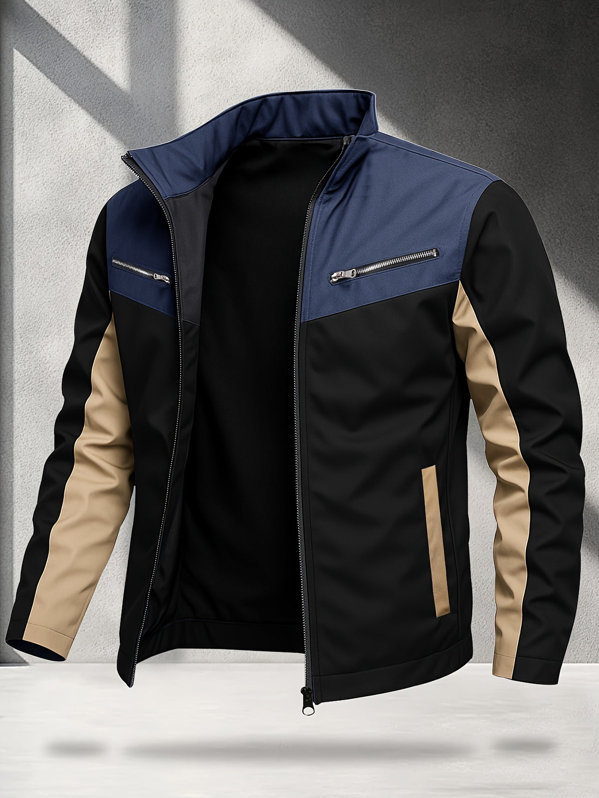 Men's Lightweight Softshell Jacket with Color Block Design