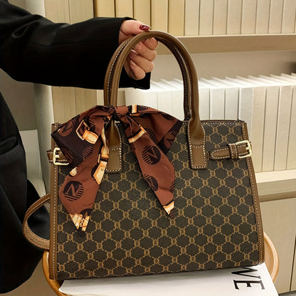 Created-Rubynet Large Handbag with Greek Key & Bow Design - Deep Brown Handbag, Golden-Tone Hardware, Fashion Bag for Ladies, Fashion Bags, Round Handbag, Fashionable Bags, Handbags Aesthetic, Large Soft Purse, Rectangular Ha