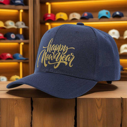 Men's Happy New Year Print Trucker Hat - Breathable Lightweight All-Season Cap with Golden Lettering & Confetti Design, Black & Golden Party Hat for Christmas, New Year's Eve, Mardi Gras - Machine Washable Casual Sport Cap fo