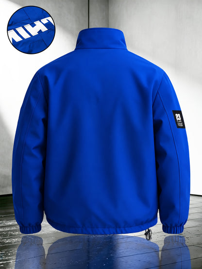 Men's Casual Polyester Bomber Jacket with Stand Collar