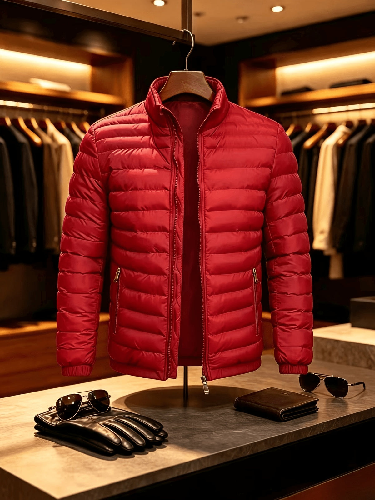 Men's Lightweight Quilted Zip-Up Jacket with Stand Collar
