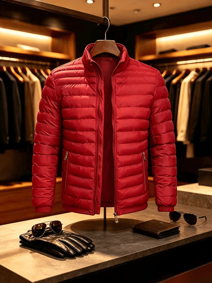 Men's Lightweight Quilted Zip-Up Jacket with Stand Collar