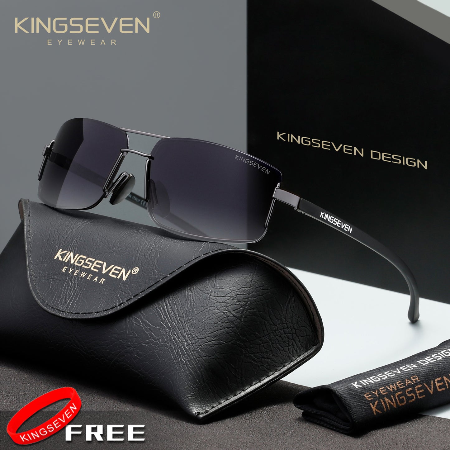 KINGSEVEN Unisex Polarized TAC Lens Rectangle Sunglasses