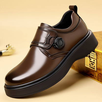 Men's Height-Increasing PU Brogue Shoes with British-Style Buckle