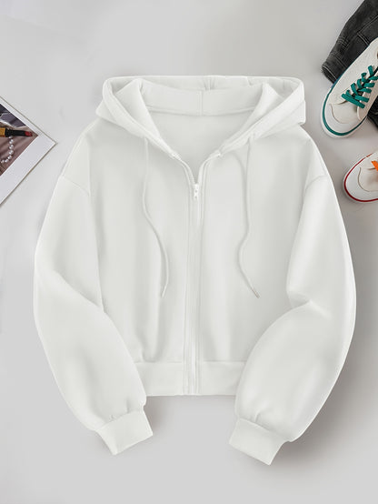 Women's Casual Short Hoodie Jacket with Zipper and Geometric Print