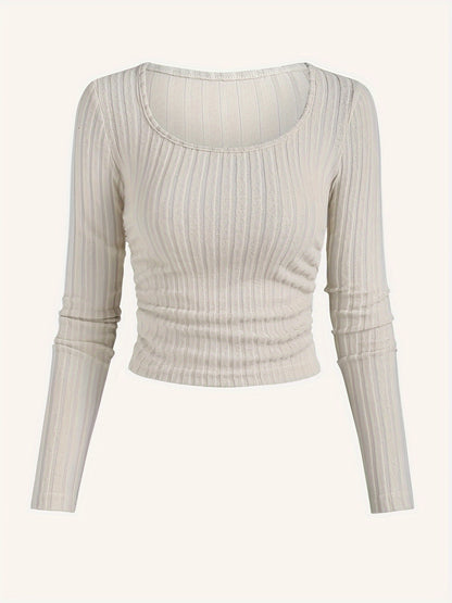 A Stylish Long-sleeved Top With Pleated Details For Women's Casual Sports