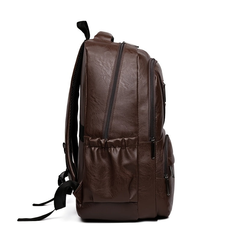 Men's Vintage PU Large Capacity Multi-Pocket Backpack, Casual Commuter Travel Backpack - ayq
