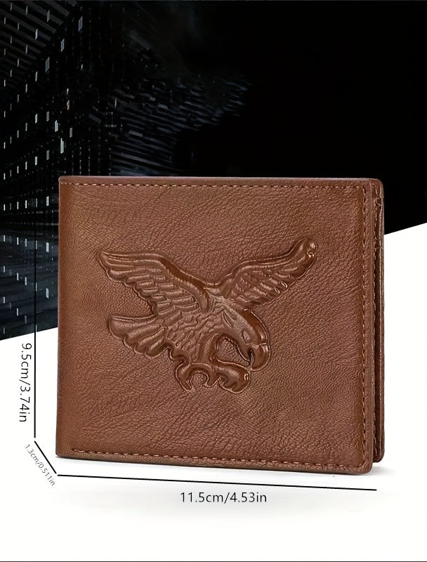 Men'S Short Horizontal Vintage Wallet with Embossed Design And Eagle Coin Pouch