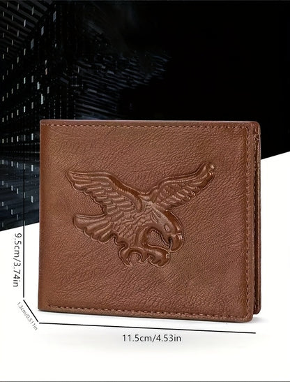 Men'S Short Horizontal Vintage Wallet with Embossed Design And Eagle Coin Pouch
