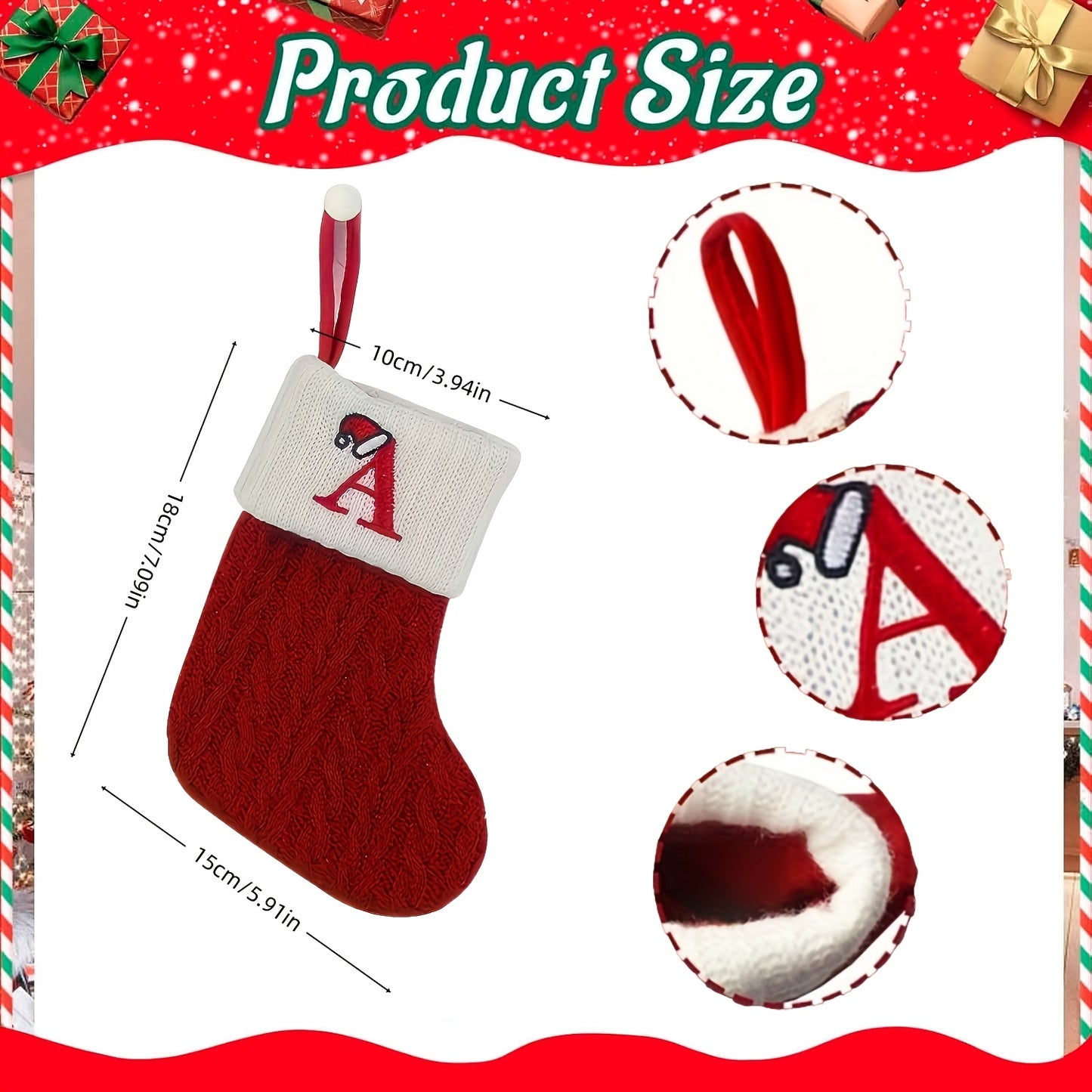 Knitted letter Christmas stockings, Christmas stockings, small Christmas English letter hanging stockings, Christmas stockings, double-sided fireplace hanging stockings, suitable for Christmas party decorations, New Year part