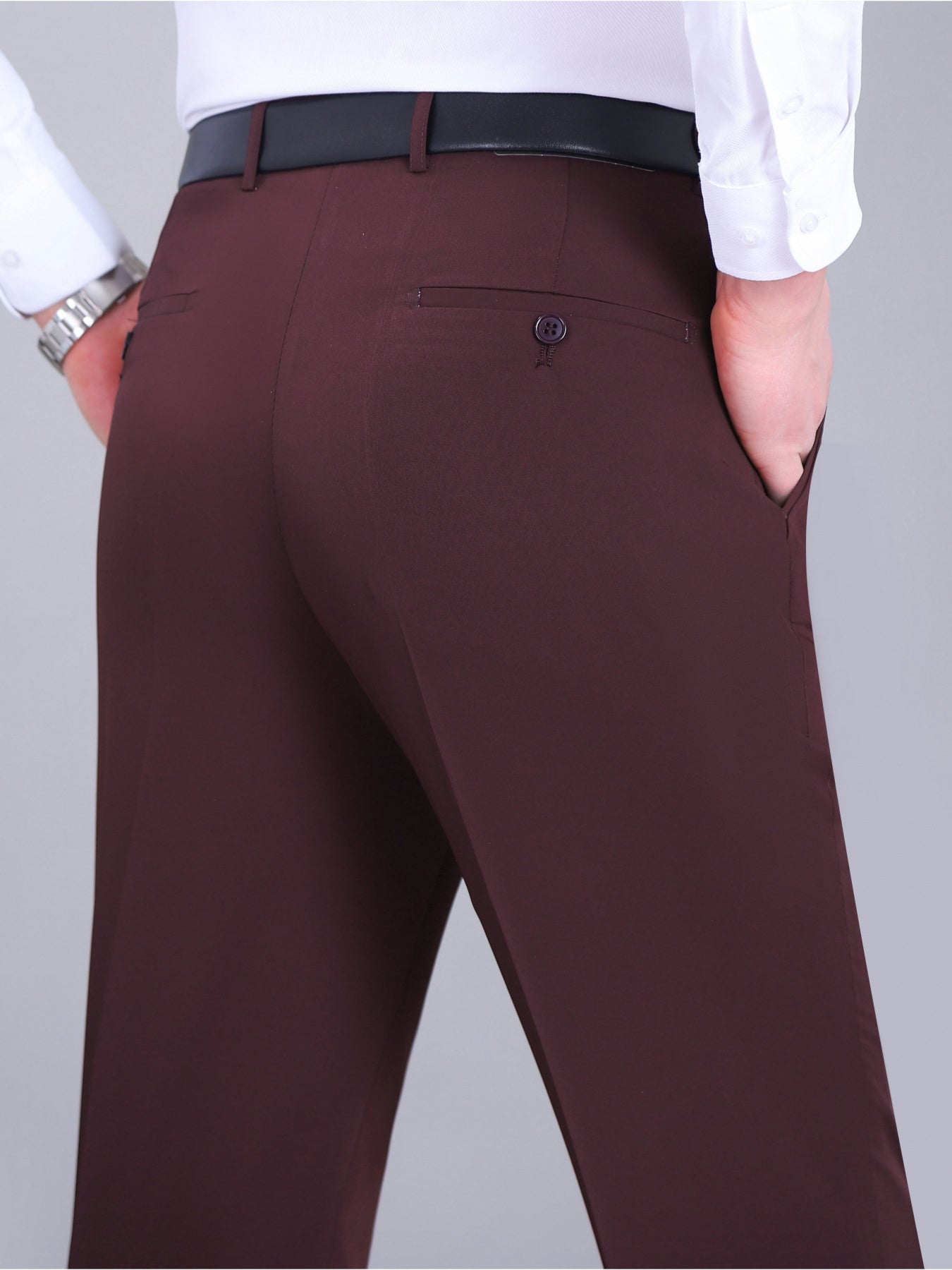 Men'S Solid Color Straight Leg Casual Business Casual Pants, Regular Length, Slight Stretch Polyester Fabric, with Pocket, for Spring/Fall