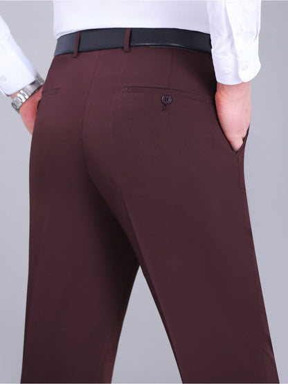 Men'S Solid Color Straight Leg Casual Business Casual Pants, Regular Length, Slight Stretch Polyester Fabric, with Pocket, for Spring/Fall