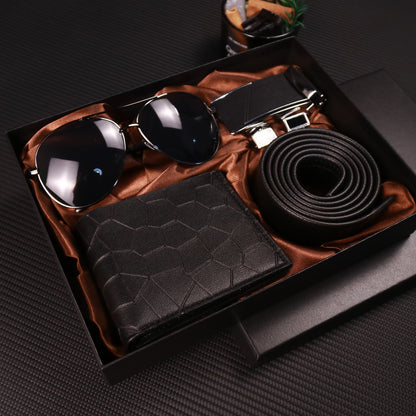 Men's 7pcs Business Gift Box Set: Textured Fashion Glasses, Matte Gunmetal Buckle, Comfortable Belt, Wallet, Fashionable Cufflinks, Elegant Gift Box – Perfect for Father's Day, Teacher's Day, Graduation, Christmas, Valentin