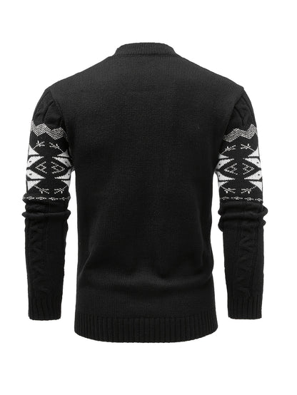 Men's Slim-Fit Cable Knit Sweater - Winter Warm Pullover with Geometric Corduroy Clasp (Adjustable Rope), Round Neck Long Sleeve Casual Sweating for Fall/Winter Layering - Hand Washable Knitwear for Smart-Casual Outfits (Not