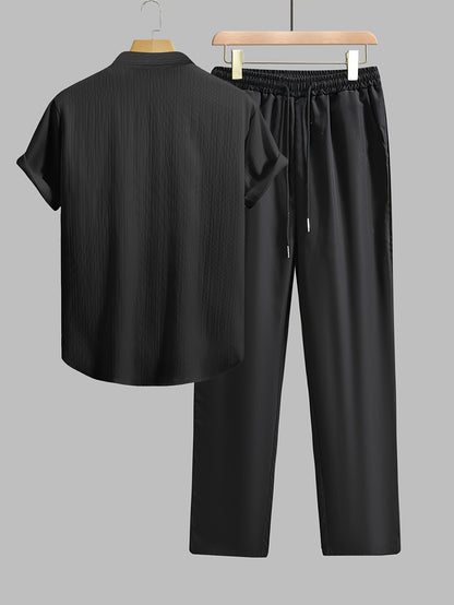 Men's Summer Casual Lapel Short Sleeve Shirt & Pants Set